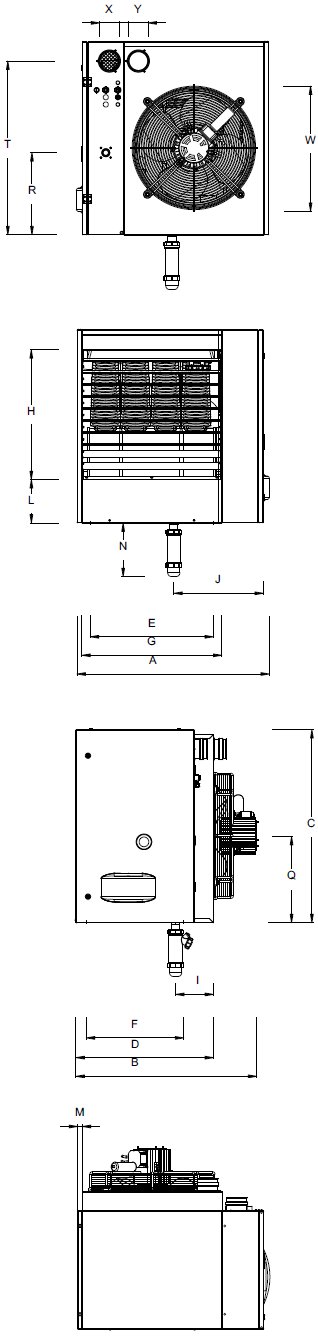 Condensing gas heater G30/G45/G60 dimensions