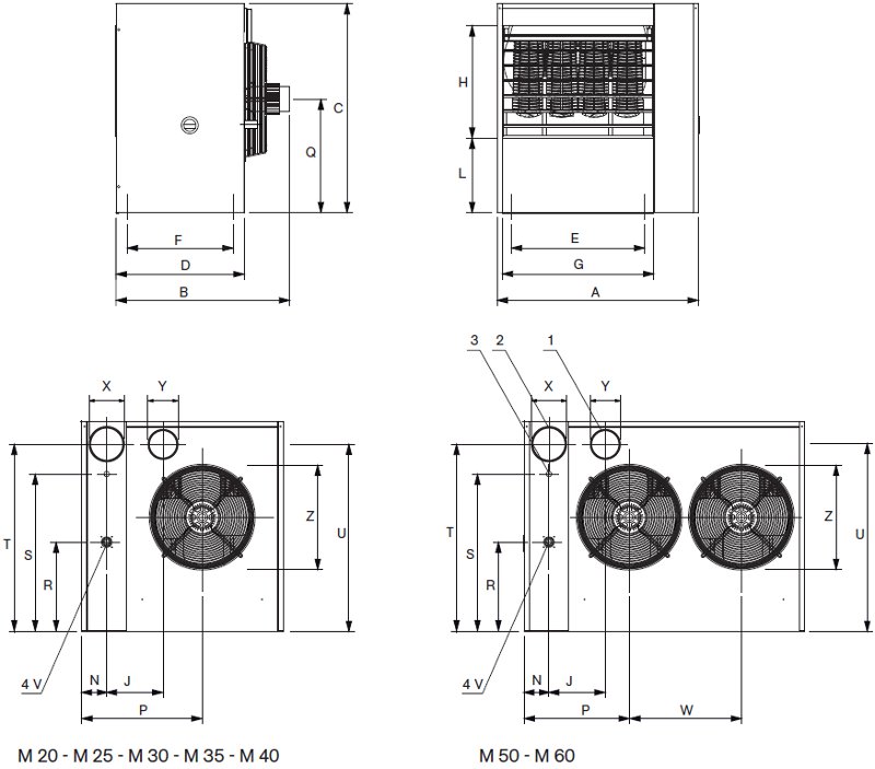 Gas fired unit heater M dimensions